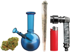 Canabis bud, cannabis pipe, cannabis joint, lighter, metal cannabis pipe